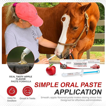 Ivermectin Horse Paste 1.87% Dewormer 6.08g Dose-Effective Appled Flavored Ivermectin Paste for Equine Care,Horse Deworming Paste -for Horses Up to 1250 lb (1 Pack)