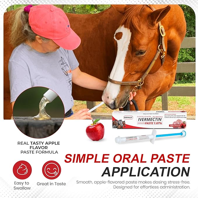 Ivermectin Horse Paste 1.87% Dewormer 6.08g Dose-Effective Appled Flavored Ivermectin Paste for Equine Care,Horse Deworming Paste -for Horses Up to 1250 lb (3 Pack)