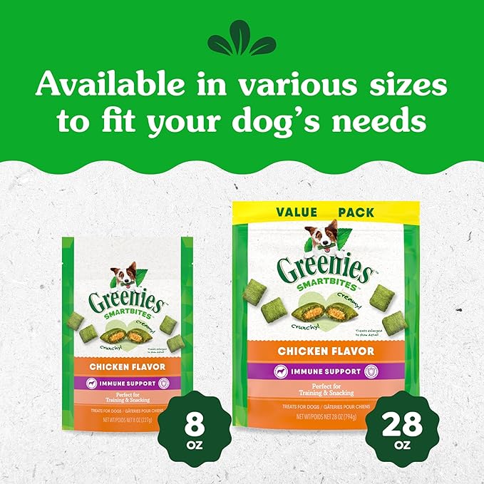 Greenies Smartbites Soft Dog Treats, Dog Immune Support Crunchy & Soft, Chicken Flavor, 28 oz. Pack