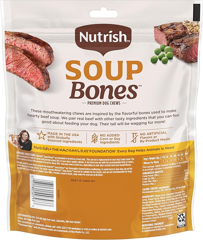 Nutrish Soup Bones Premium Dog Chews with Real Beef and Barley, 6 Chews (Rachael Ray)