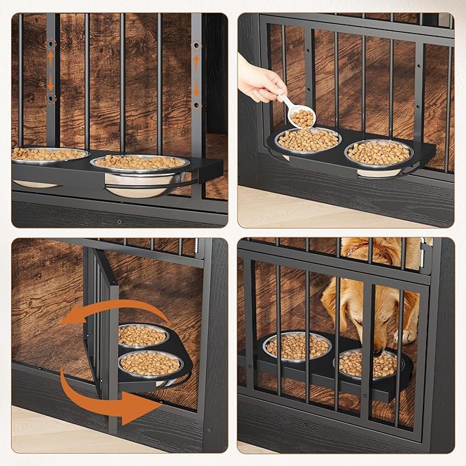 VOPEAK 40" Rustic Dog Crate Furniture, Heavy Duty Dog Cage with Removable Trays for Small Medium Dogs, Dog Crate Dog Kennel Indoor, Chew Resistant Crate for Bedroom Living Room, Rustic Brown