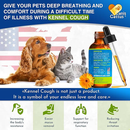 Dog Coughing Treatment Helps with Allergies, Breathing, Runny Nose, Sneezing – Herbal Kennel Cough Treatment for Dogs & Cats for Throat Care – Liquid Supplement and Breeds – 2-oz Bottle
