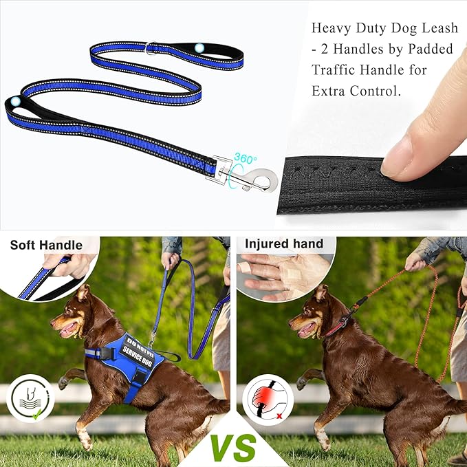Service Dog Harness and Leash Set, Training Dog Vest with 10 Dog Patches, Emotional Support Therapy Dog Vest Harness for Small Medium Large and Extra Large Dogs(Blue, L)