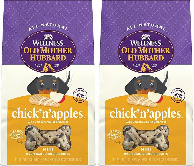 Old Mother Hubbard Wellness Chick'n'Apples Dog Biscuits,Natural,Training Treats,Chicken & Apples Flavor,Mini Size,(20 Ounce Bag),(Pack of 2)