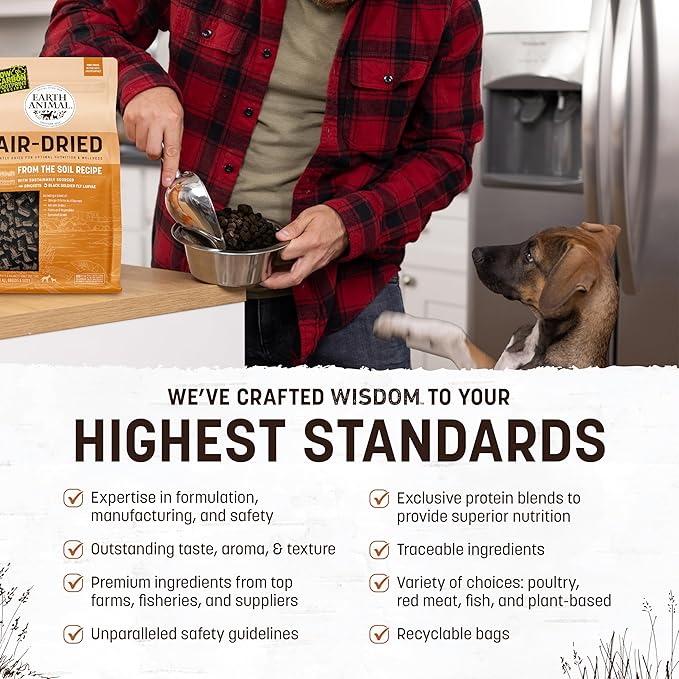 Earth Animal Wisdom Air Dried Dog Food - From the Soil Recipe Premium Natural Dry Dog Food for All Adult Breeds - 2 Lbs Bag