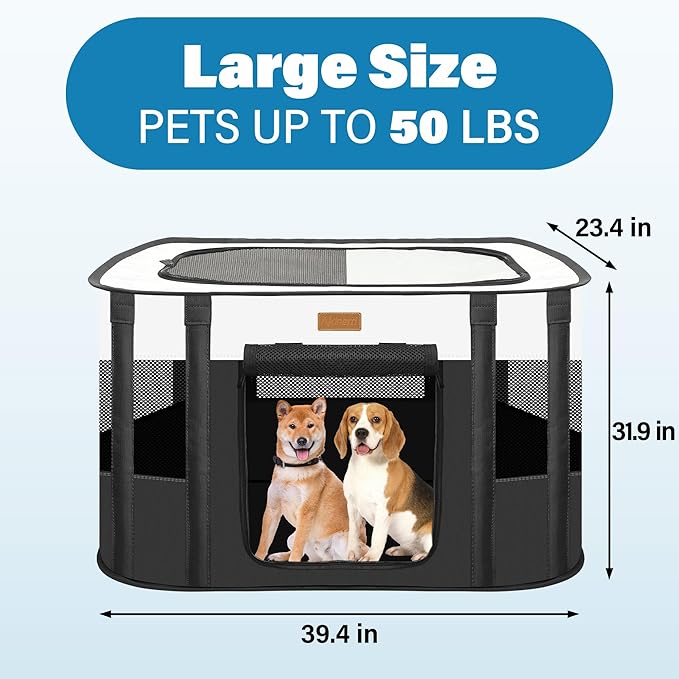 Dog Playpen - Foldable Cat Play Pens for Pubby,Kitten, Rabbit,Portable Pet Tent with Carring Bag for Indoor/Outdoor Travel Camping (Black-Large)