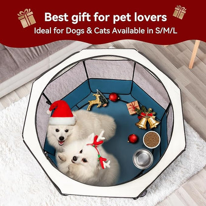 PETSFIT Portable Dog Playpen,36" Dog Play Pen Indoors with Removable Waterproof Mat & Zippered Roof | RV, Camping, Travel Dog Pen | Whelping & Cat Observation Space(36" L x 36" W x 21" H)
