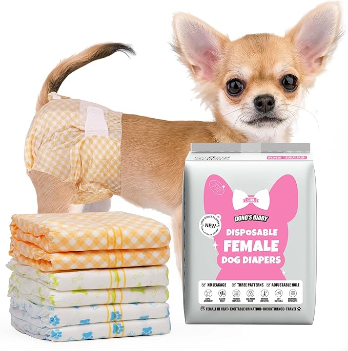 Dono Dog and Cat Diapers Female-40PCS, Disposable Female Dog Period Diaper for Heat with Wetness Indicator, Super Absorbent Doggie Puppy Diapers Female for XXS,Small Medium Large Dogs