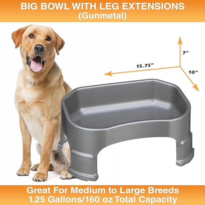 Neater Pet Brands Extra Large Water Bowl for Dogs, Elevated Outdoor Dog Water Bowl (1.25 Gallon XL Capacity), Big Trough Style Food Dish for Indoors or Outside, No Spill Large Dog Bowls, Gunmetal Grey