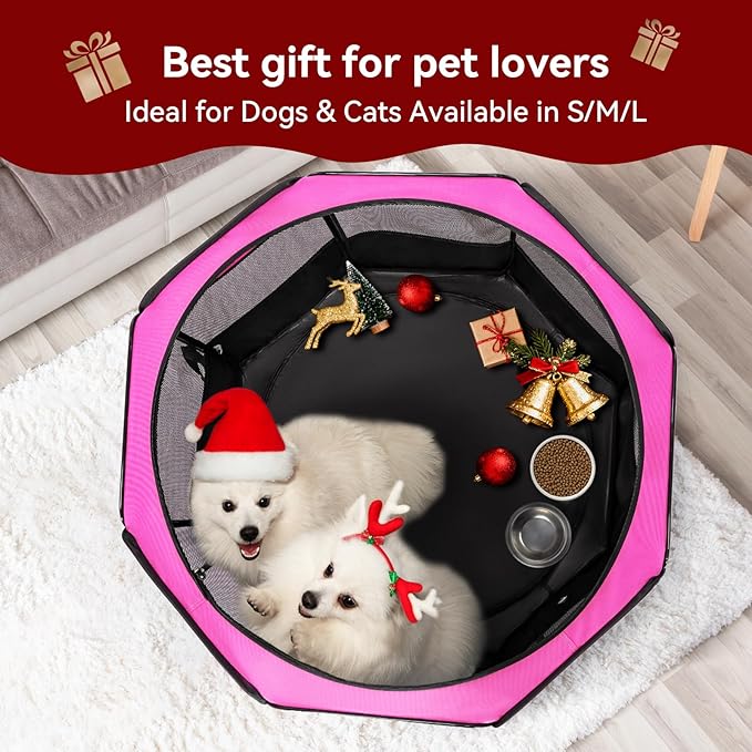 PETSFIT Portable Dog Playpen,36" Dog Play Pen Indoors with Removable Waterproof Mat & Zippered Roof | RV, Camping, Travel Dog Pen | Whelping & Cat Observation Space(36" L x 36" W x 21" H)