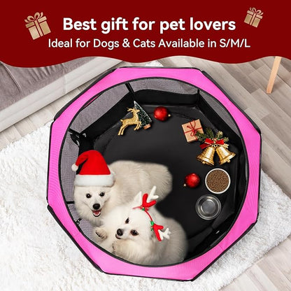 PETSFIT Portable Dog Playpen,36" Dog Play Pen Indoors with Removable Waterproof Mat & Zippered Roof | RV, Camping, Travel Dog Pen | Whelping & Cat Observation Space(36" L x 36" W x 21" H)