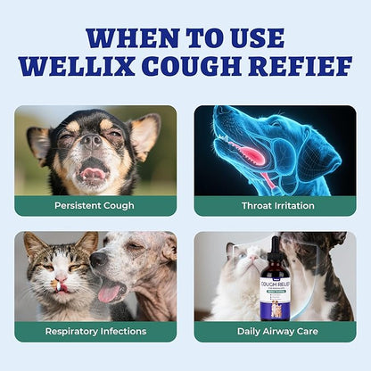 Wellix 120ml Kennel Cough Treatment for Dogs & Cats High-Volume - All Herbal Formula for Dog Cough, Sneezing & Cat Cold Relief - Durable Bacon Flavor Throat Gold for Dogs