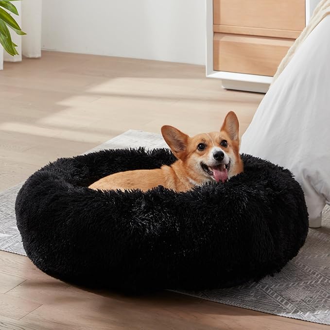 WESTERN HOME WH Calming Anti-Anxiety Donut Dog & Cat Bed, Warming Cozy Soft Round Cushion, Fluffy Faux Fur Plush Cuddler for Small Medium Dogs and Cats