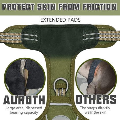 AUROTH Tactical Dog Harness for Large Dogs No Pull Adjustable Pet Harness Reflective K9 Working Training Easy Control Pet Vest Military Service Dog Harnesses