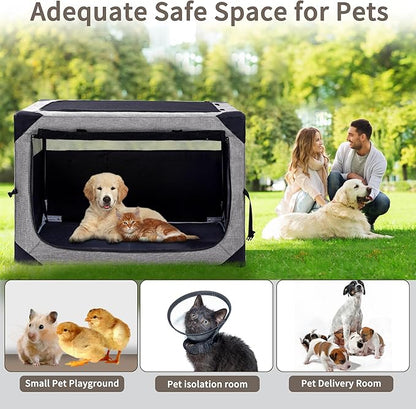 Hiaksedt Dog Crates - 36 Inch Collapsible Soft Dog Crate, 3-Door Foldable Soft Kennel for Large Dogs, Portable Pet Travel Cage with Chew Proof Mesh Window for Outdoors