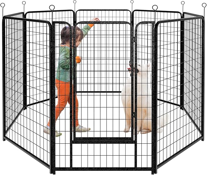 Kfvigoho Dog Playpen Outdoor Extra Wide 8 Piece Panels Heavy Duty Dog Fence 50" Height Anti-Rust with Doors Portable for RV Camping Yard, Total 21FT, 35 Sq.ft, Snowy Black