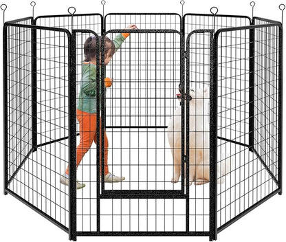 Kfvigoho Dog Playpen Outdoor Extra Wide 8 Piece Panels Heavy Duty Dog Fence 50" Height Anti-Rust with Doors Portable for RV Camping Yard, Total 21FT, 35 Sq.ft, Snowy Black