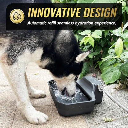FICUSWIN 135OZ Automatic Water Dispenser for Large Dogs Patented Outdoor Dog Water Bowl Dispenser Automatic Dog Feeder Fit 3/4'' GHT Faucet Dog Waterer Include Water Hose Extra-Large Drinking Area