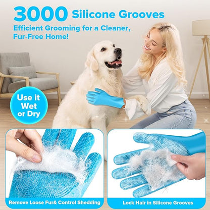 Augwind 6PCS Pet Grooming Kit for Dogs,Cats and Horses | Dog Washing Gloves | Dog Bath Brush | Dog Bath Gloves | Dog Shampoo Brush | Pet Grooming Gloves | Dog Bath Supplies (Light Blue)