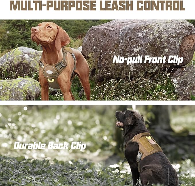 AUROTH Tactical Dog Harness for Large Dogs No Pull Adjustable Pet Harness Reflective Working Training Easy Control Pet Vest Military Service Dog Harnesses Army Yellow XXL