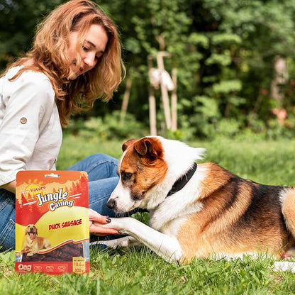 Jungle Calling Soft Duck Sausage Dog Treats, Grain-Free Single Ingredient Tender Duck Jerky, Easy to Chew Training Treats for Small & Medium Dogs, 10.6 oz