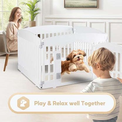 Simple Deluxe 4 Panel Plastic Dog Playpen, Safe and Secure, Folding and Portable, Puppy Fence with Door, ffor Dogs and Suppies, 24", White