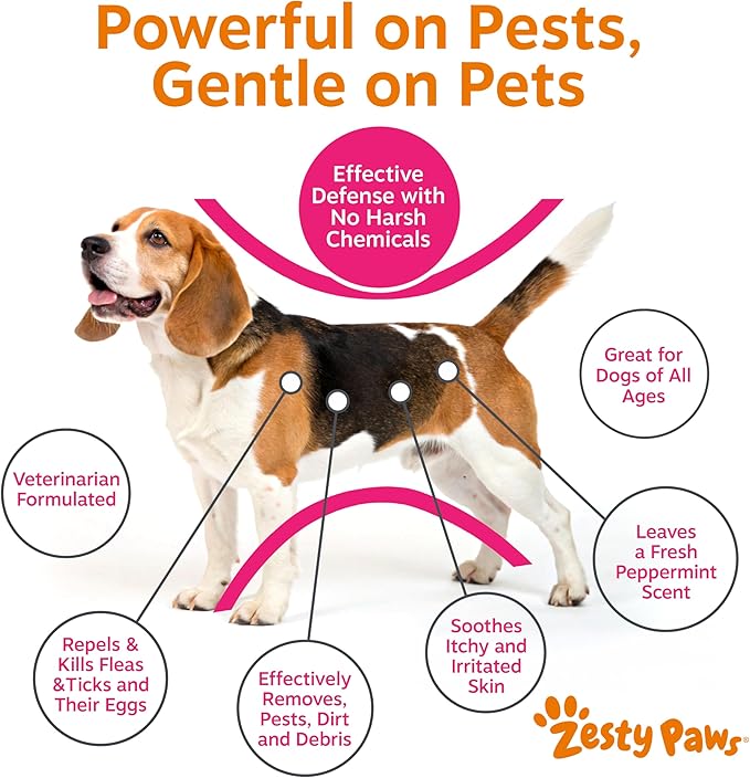 Zesty Paws Flea and Tick Shampoo for Dogs - Veterinarian Formulated Flea Shampoo for Dogs to Kill Fleas, Ticks & Their Eggs - Soothes Itchy & Irritated Dog Skin - Cedarwood, Rosemary & Peppermint Oil
