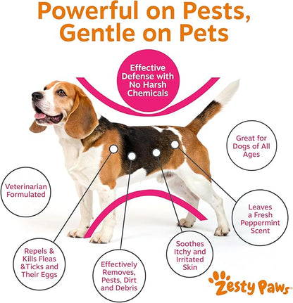 Zesty Paws Flea and Tick Shampoo for Dogs - Veterinarian Formulated Flea Shampoo for Dogs to Kill Fleas, Ticks & Their Eggs - Soothes Itchy & Irritated Dog Skin - Cedarwood, Rosemary & Peppermint Oil