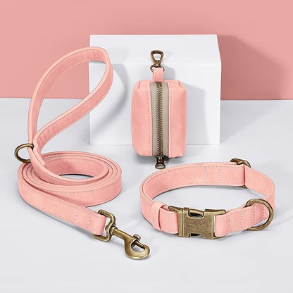 Didog Soft PU Leather Dog Collar, Stylish Quick Released Dog Collars for Medium Dogs, Easy Clean Adjustable Pet Collar for Daily Walking, Pink, M Fit 14-18" Neck