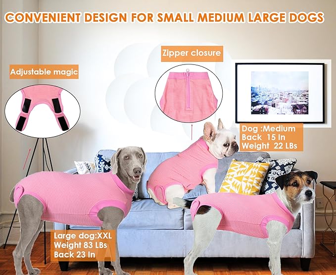 Recovery Suit for Dogs,Dog Cone Alternative Zipper Surgery Suit Female Spay,Soft Dog Surgery Suit for Anti Licking,Breathable Surgical Suit for Dogs Female Spay
