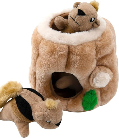 Outward Hound Hide-A-Squirrel Dog Toy – Interactive 2‑in‑1 Plush Puzzle with 3 Squeaky Removable Squirrels, Medium