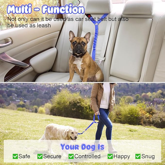 BWOGUE Pet Dog Cat Seat Belts, Car Headrest Restraint Adjustable Safety Leads Vehicle Seatbelt Harness (1 Pack, Purple, Elastic)