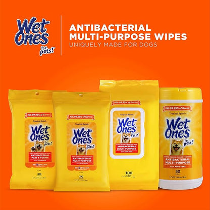 Wet Ones for Pets Antibacterial Dog Wipes, Multi-Purpose Grooming Wipes with Aloe Vera for Paws, Face & Body, Easy Cleanups Between Baths, Tropical Splash Scent, 5.7 in x 7.5 in, 50 Count - 12 Pack
