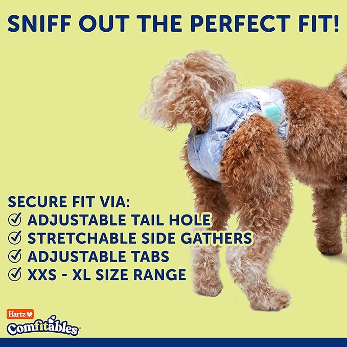 Hartz Comfitables Disposable Dog Diapers, Size XS 12 Count, Comfortable & Secure Fit, Easy to Put On, Super Absorbent Male and Female Diaper