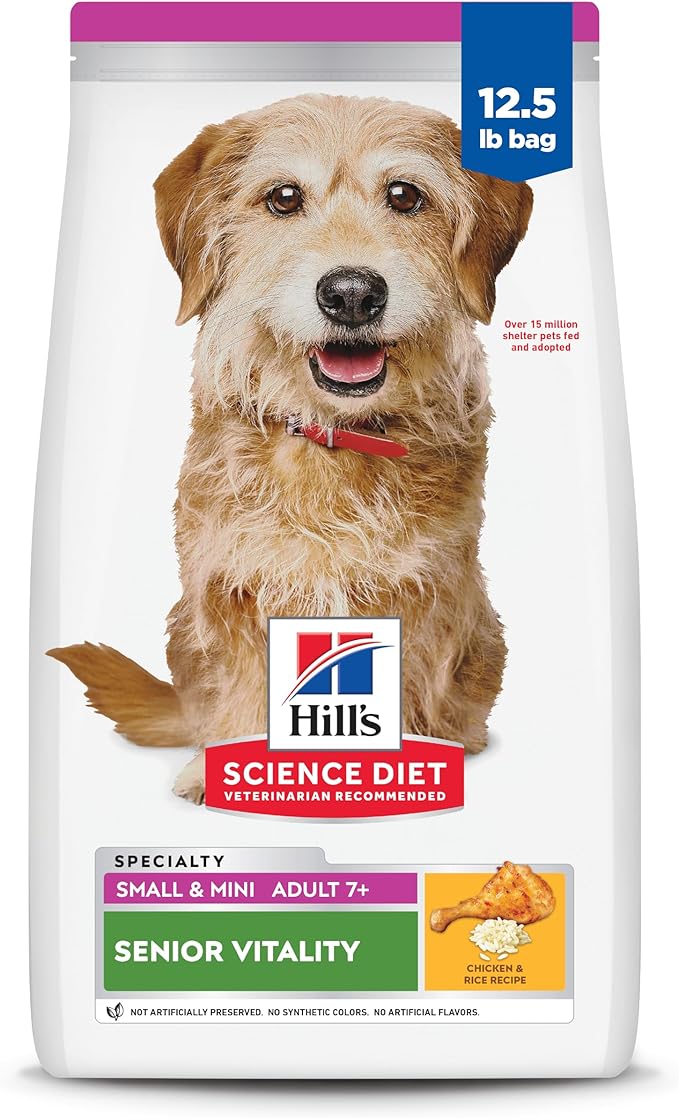 Hill's Science Diet Adult 7+ Senior Vitality Small & Mini Dry Dog Food, Chicken & Rice, 12.5 lb. Bag