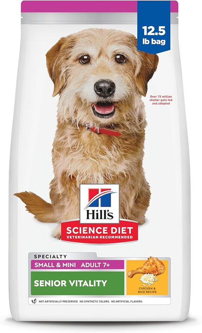 Hill's Science Diet Adult 7+ Senior Vitality Small & Mini Dry Dog Food, Chicken & Rice, 12.5 lb. Bag