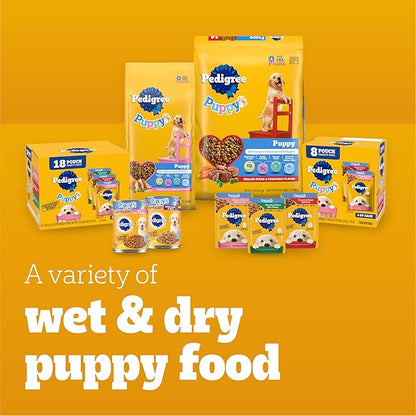 Pedigree Puppy Food Morsels in Sauce, Wet Dog Food Pouches, Beef Flavor, 3.5 oz. Pouches, 16 Count