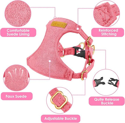 SlowTon Dog Harness Small Sized Dog - Soft XXS Dog Harness and Leash Set No Pull No Chock, Adjustable Lightweight Puppy Harness for XS Small Medium Dogs Cats (Solid Pink, XS)