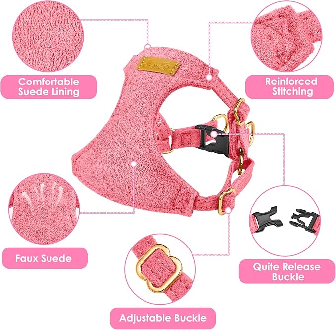 SlowTon Dog Harness Small Sized Dog - Soft XXS Dog Harness and Leash Set No Pull No Chock, Adjustable Lightweight Puppy Harness for XS Small Medium Dogs Cats (Solid Pink, M)