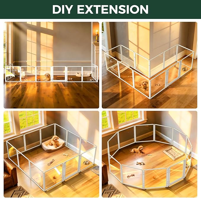 FXW AuraSpace Pro Acrylic Indoor Dog Playpen, Heavy-Duty with Metal Frame, 24" Height 12 Panels for Puppies & Small Dogs, White│Patented