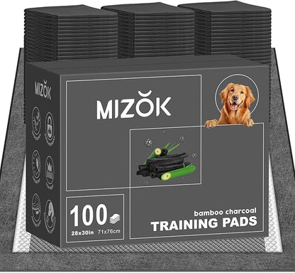 MIZOK 100 Counts Pee Pads for Dogs Charcoal, 28"x30" Large Wee Wee Pads for Dogs, Superior Odor Protection, Super Absorbent & Leak-Proof, Puppy Pads with Adhesive Tabs, Thick & Heavy