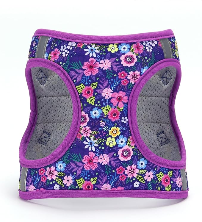 Moonpet Step in Dog Harness Leash Set- All Weather Reflective No-Pull Floral Pattern Padded Mesh Vest Harness for Cats Puppy Extra-Small Small Medium Large Dogs - Dark Flower - S