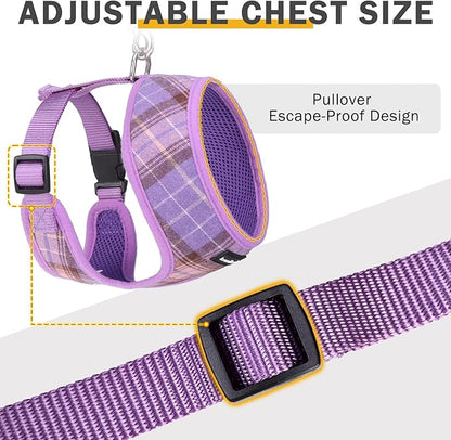 SCENEREAL No Pull Dog Harness with Leash Set for Small Dogs - Breathable Soft Mesh Vest, Plaid Design for Daily Walking Training, Fits Chihuahua Bulldog, Purple Size S