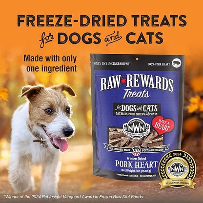 Northwest Naturals Raw Rewards Freeze-Dried Pork Heart Treats for Dogs and Cats - Bite-Sized Pieces - Healthy, 1 Ingredient, Human Grade Ingredients, All Natural, Proudly Made in USA, 3 Oz (Pack of 3)