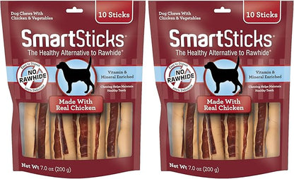 SmartBones SmartSticks, Treat Your Dog to a Rawhide-Free Chew Made with Real Chicken and Vegetables,10 Sticks (Pack of 2)