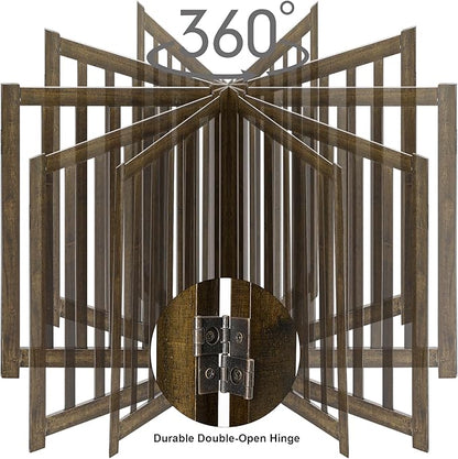 LZRS 4-Panel Wooden Free Standing Foldable Dog Gate Indoor – 24" High, Extra Wide Step-Over Safety Pet Gate for Doorways, Stairs, Hallways, Large Spaces & Playpen for Puppies Indoor Use, Walnut