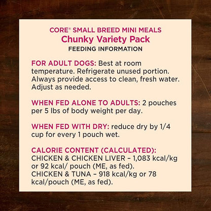 Wellness CORE Small Breed Mini Meals Chunky Variety Pack Adult Wet Dog Food, Grain Free, Natural, 3 oz, Pack of 12
