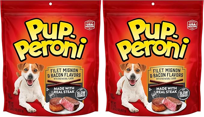 Pup-Peroni Dog Treats, Filet Mignon & Bacon Flavors, 22.5 Ounce, Made with Real Steak (Pack of 2)
