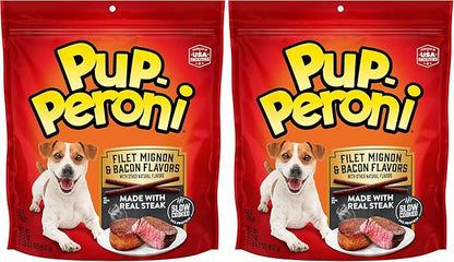 Pup-Peroni Dog Treats, Filet Mignon & Bacon Flavors, 22.5 Ounce, Made with Real Steak (Pack of 2)