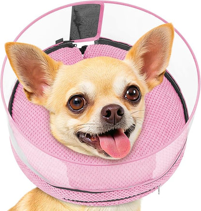 Soft Inflatable Dog Cone for Surgery Recovery, Protective Dog Donut Collar with Shield to Stop Licking Wounds, 2-in-1 Patented Comfort Blow-Up Collar for Small Pets, Chihuahua (Pink, S)